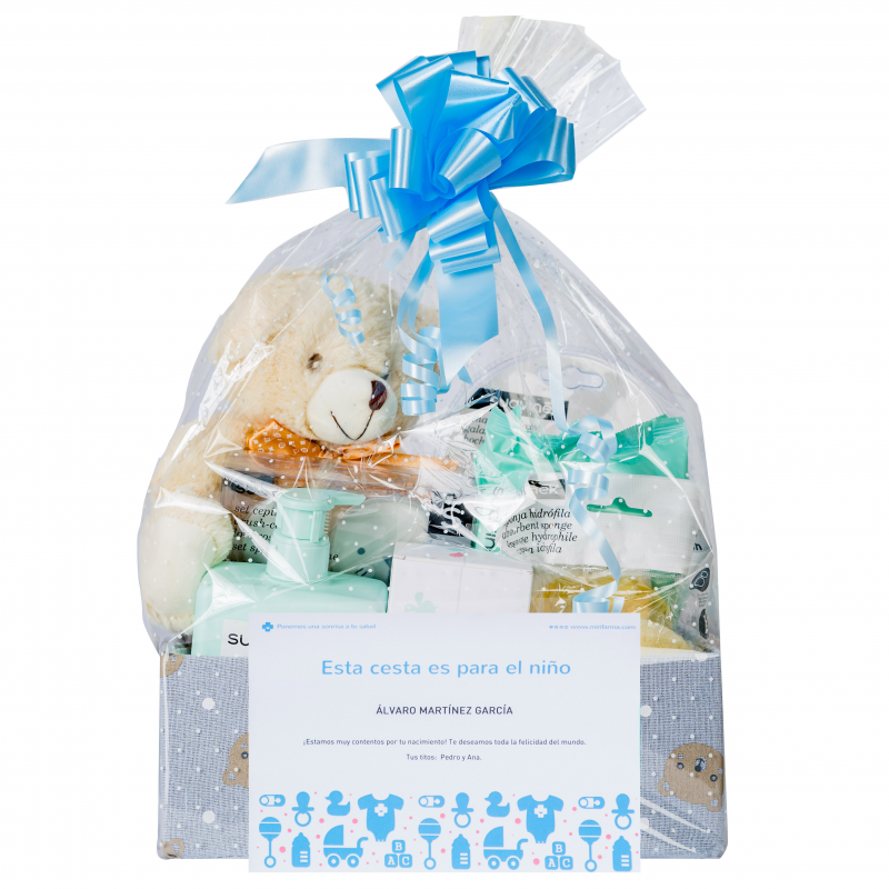 Canastilla XL azul de regalo para recién nacido